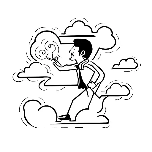 Man In Suit On Ladder With Cloud As A Head