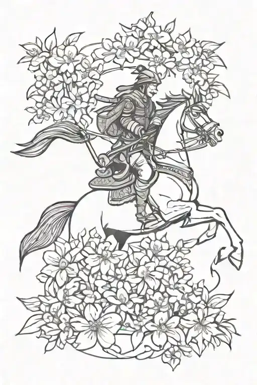 Samurai Riding Horse With Flowers