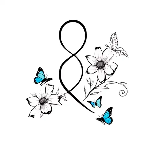 Neda Symbol With Flowers And Butterflies