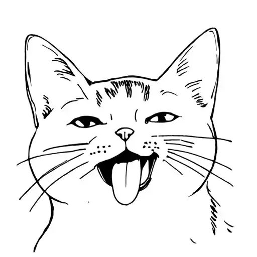 Minimalist Tattoo Based To The Cat In The Picture With The Tongue Sticking Outside Mouth