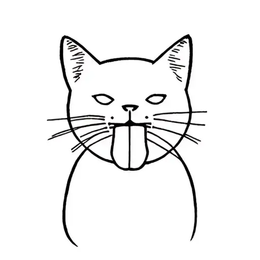 Minimalist Tattoo Based To The Cat In The Picture With The Tongue Sticking Outside Mouth