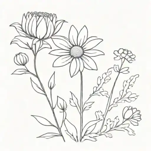 Daisy And Chrysanthemum Flower With Stems