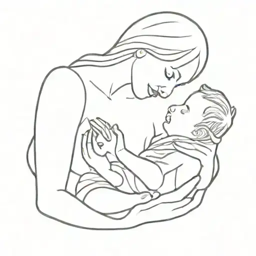 Mom Holding Baby Outline