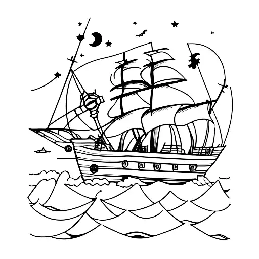 Pirate Ship On Sea Under The Stars Geometric