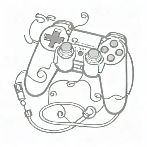A Minimalist Tattoo Design Of A Gaming Controller Intertwined With Musical Notes