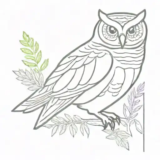 Owl With Lavander And Fern Leaf
