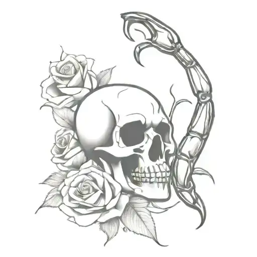 Scorpion With Skull And Roses