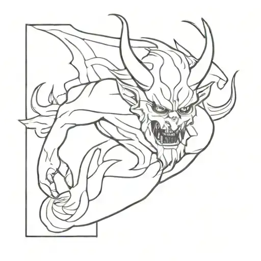 A Minimalist Tattoo Of A Demon Emerging From A Pool Of Darkness