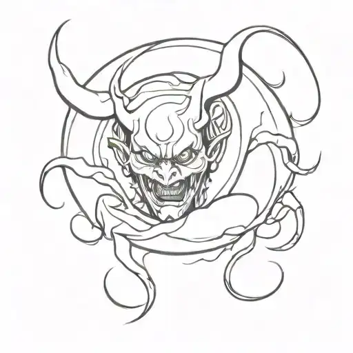 A Minimalist Tattoo Of A Demon Emerging From A Pool Of Darkness