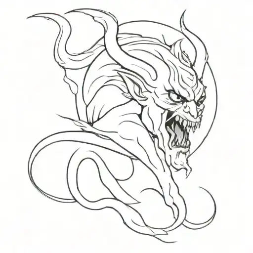 A Minimalist Tattoo Of A Demon Emerging From A Pool Of Darkness