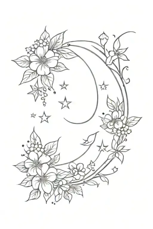 Moon And Stars With Floral