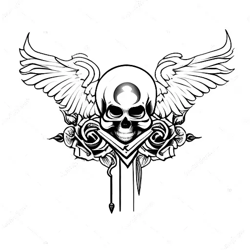 Skull And Roses And Wings On A Sword