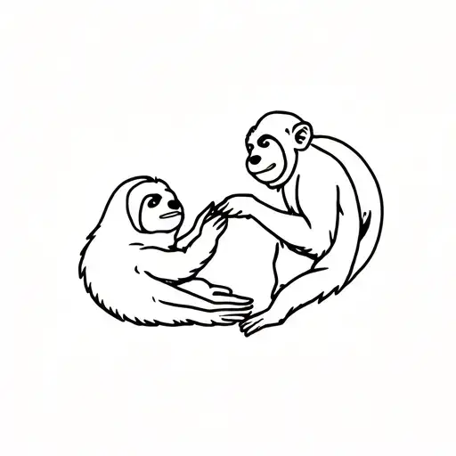 Sloth And Monkey Playing