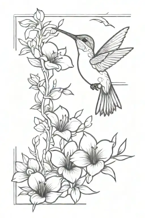 Humming Bird With Date Tattoo Design Combining Elements