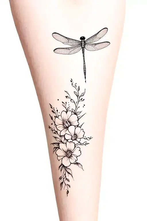 Floral Leg Wrap With Small Dragonfly Flying