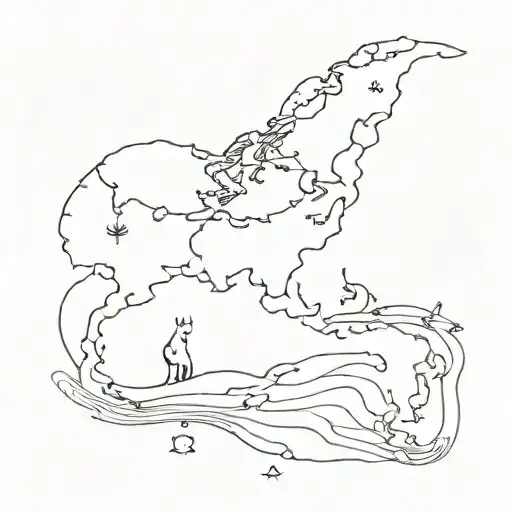 A Minimalist Tattoo Of A Cat Exploring A World Map