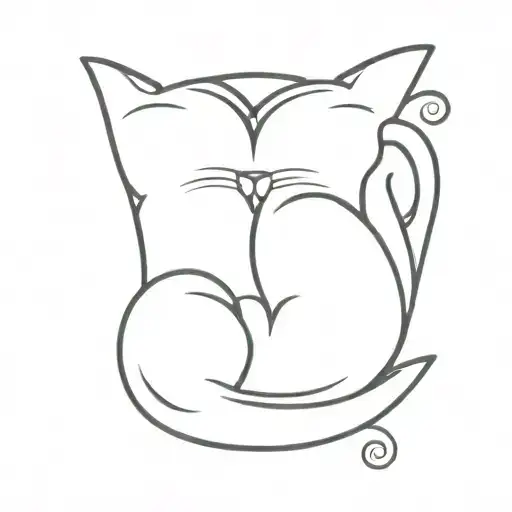 A Minimalist Tattoo Of A Cat Curled Up With A Book