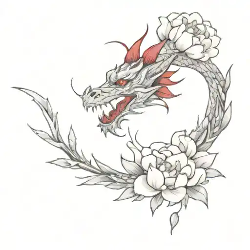 Dragon With Red Peonies