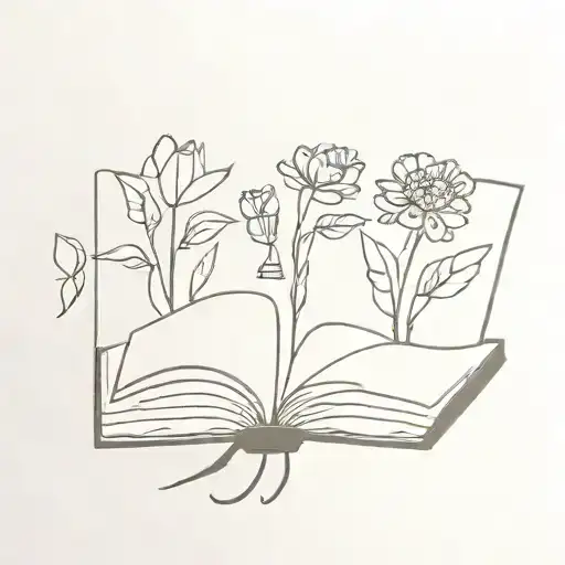 Best Friend Matching Tattoo Featuring Elements Like Books And Flowers
