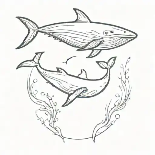 A Whimsical Design Featuring A Whale And A Shark Playing Together Underwater