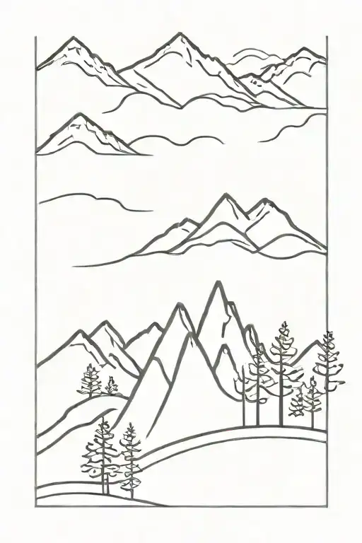 Mountain Range With Trees In Front