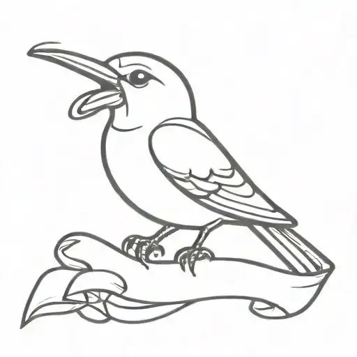 A Pin Up Style Tattoo Of A Bird Wearing A Memorial Ribbon In Its Beak