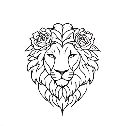 Simple Lion Tattoo With Roses