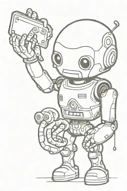 A Teacher Robot Holding An Octopus In Its Hand Holding A Deck