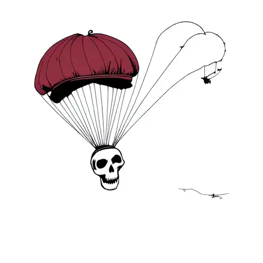 Skull With Maroon Beret And Parachute