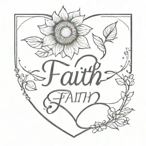 Sunflower In A Heart With Word Faith