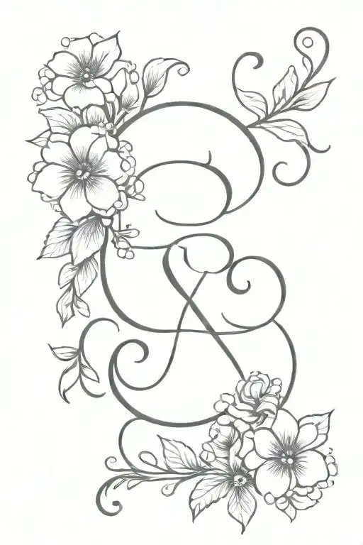 Script Font Ampersand With Flowers Around Bottom