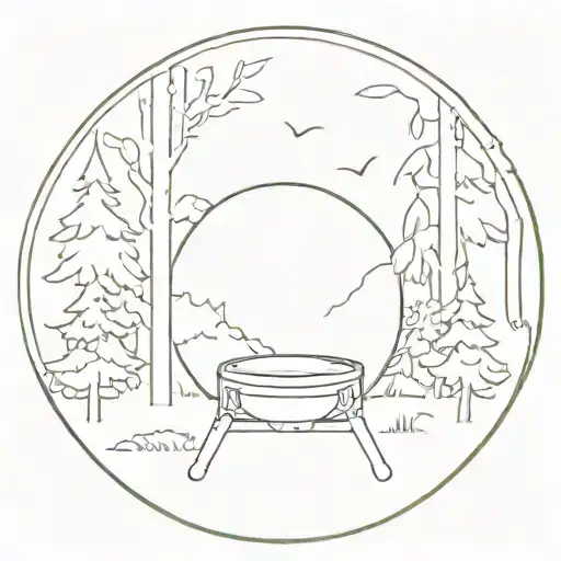 A Minimalist Design Of A Hang Drum Surrounded By Trees In A Forest Setting