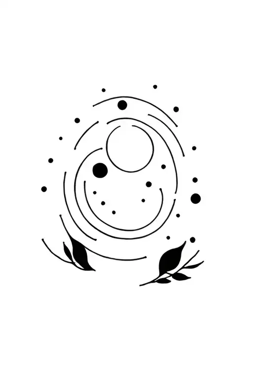 Moon Phases In A Line With Dots And Leaves