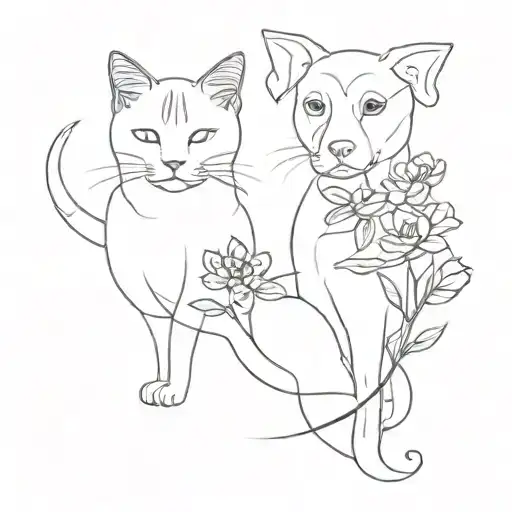Cat And Dog Withflowers Intertwined Symbolizing The Client's Pets
