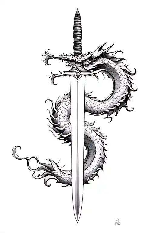 Sword With Japanese Dragon Wrapped Feminine