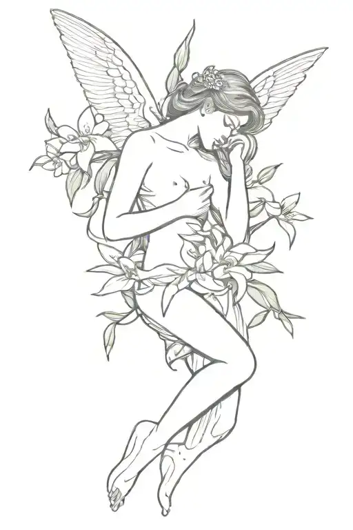 A Fallen Angel On A Bed Of Jasmine Flowers