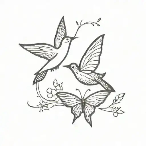 Bird And Butterfly Flying