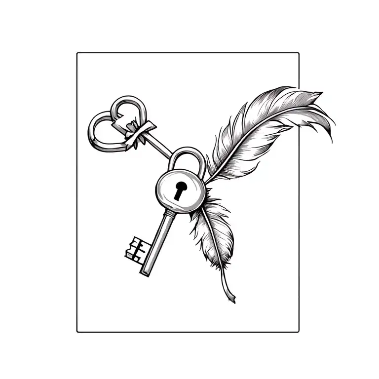 Lock And Key With Ribbon And Feather Feather Feather