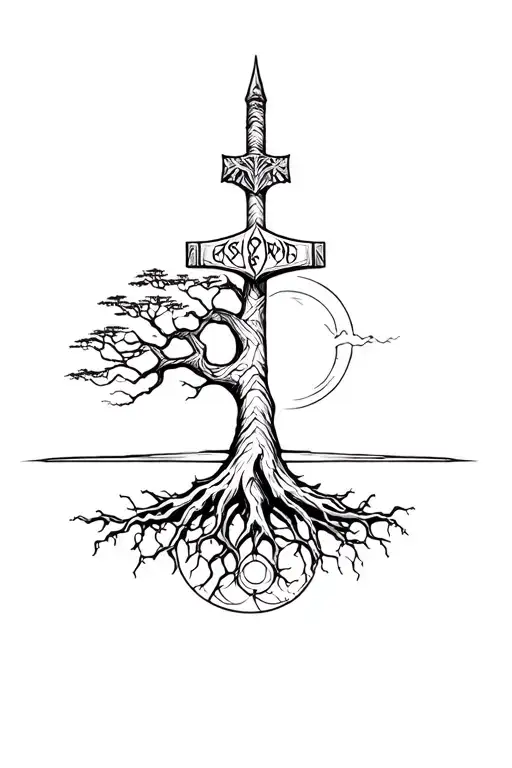 Mjolnir Over Yggdrasil World Tree