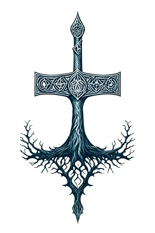 Mjolnir Over Yggdrasil World Tree