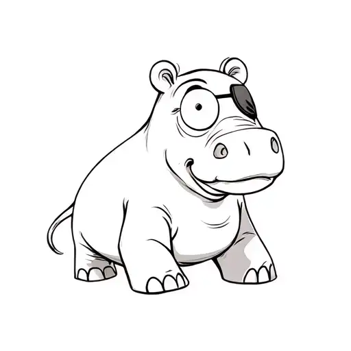 Baby Cartoon Hippopotamus Sitting With Eyepatch On Right Eye