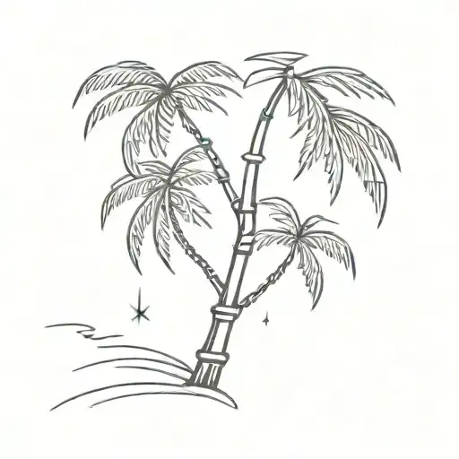 A Minimalist Tattoo Of A Palm Tree With Arrows Shooting Out Of Its Branches