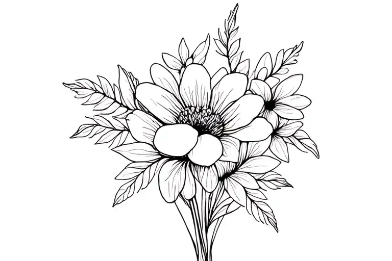 Simplistic Fine Line Birth Flower Bouquet With May October November December