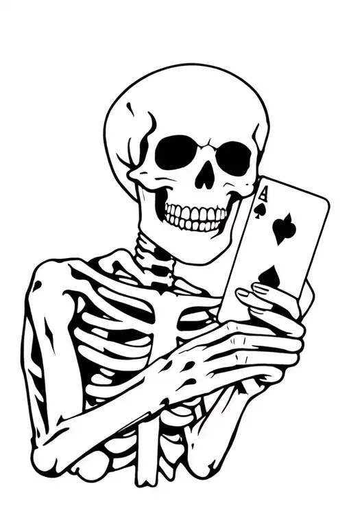 Drunk Skeleton Holding Playing Card