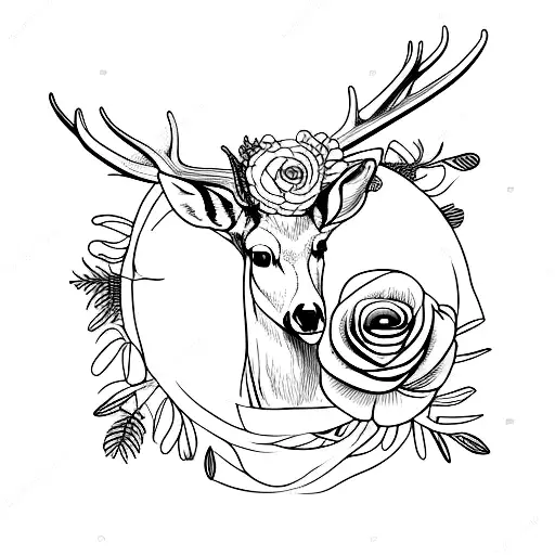 Mule Deer Antlers With Flower Bouquet