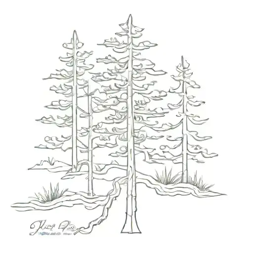 Pine Trees Simple Line Drawing
