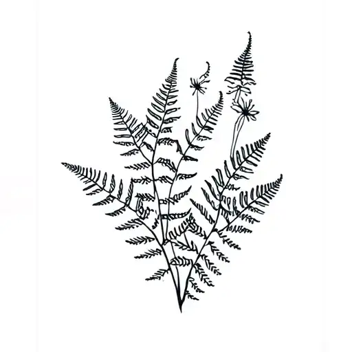 Fine Line Ferns And Flowers Blooming