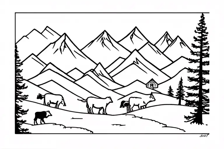 Alp Elevator Cows Set Trees Mountains And Forest