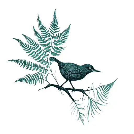 Fern And Kiwi Bird