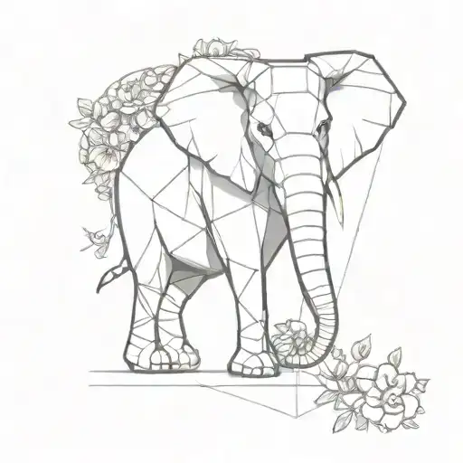 A Geometric Elephant Design Incorporating Elements Of The Client's Favorite Flower